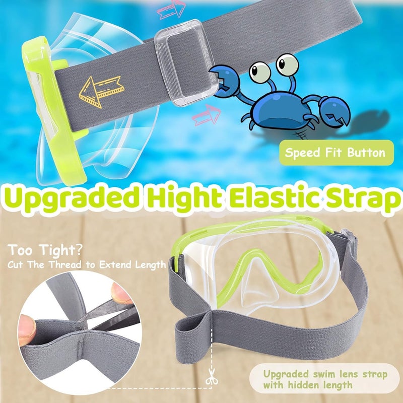 Vvinca Kids-Goggles with Nose Cover, Diving Mask Elastic Fabric Strap Anti Fog Anti Shattered Lens for Kids Swim Goggles 3-14 - Image 3